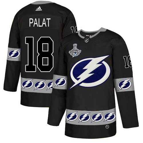 Men Adidas Tampa Bay Lightning #18 Ondrej Palat Black Authentic Team Logo Fashion 2020 Stanley Cup Champions Stitched NHL Jersey